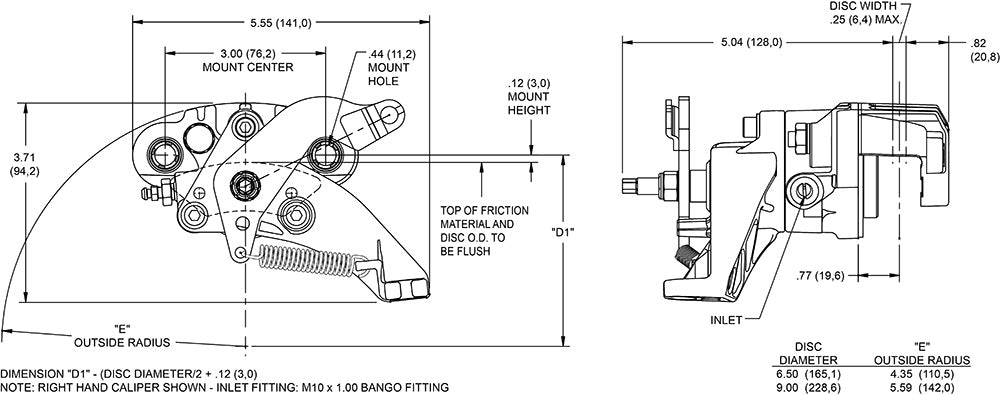 Pinza de freno flotante Wilwood 120-11026 HM4 Hydra-Mechanical izquierda 1 pistón