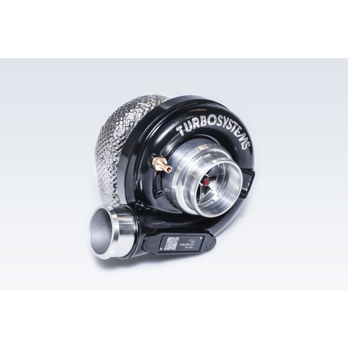 TurboSystems HTX3057B1V turbocharger, 90-degree air outlet.