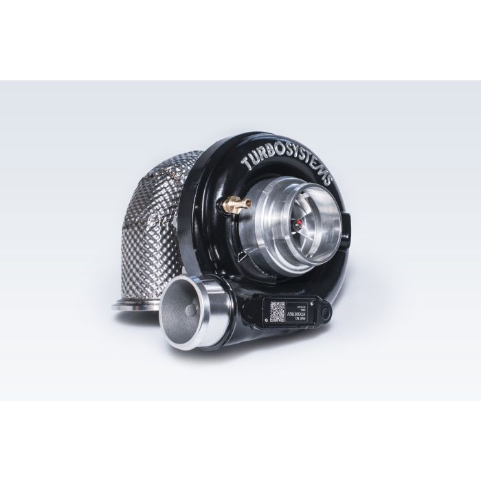 TurboSystems HTX3057B2V turbocharger, 90-degree air outlet.