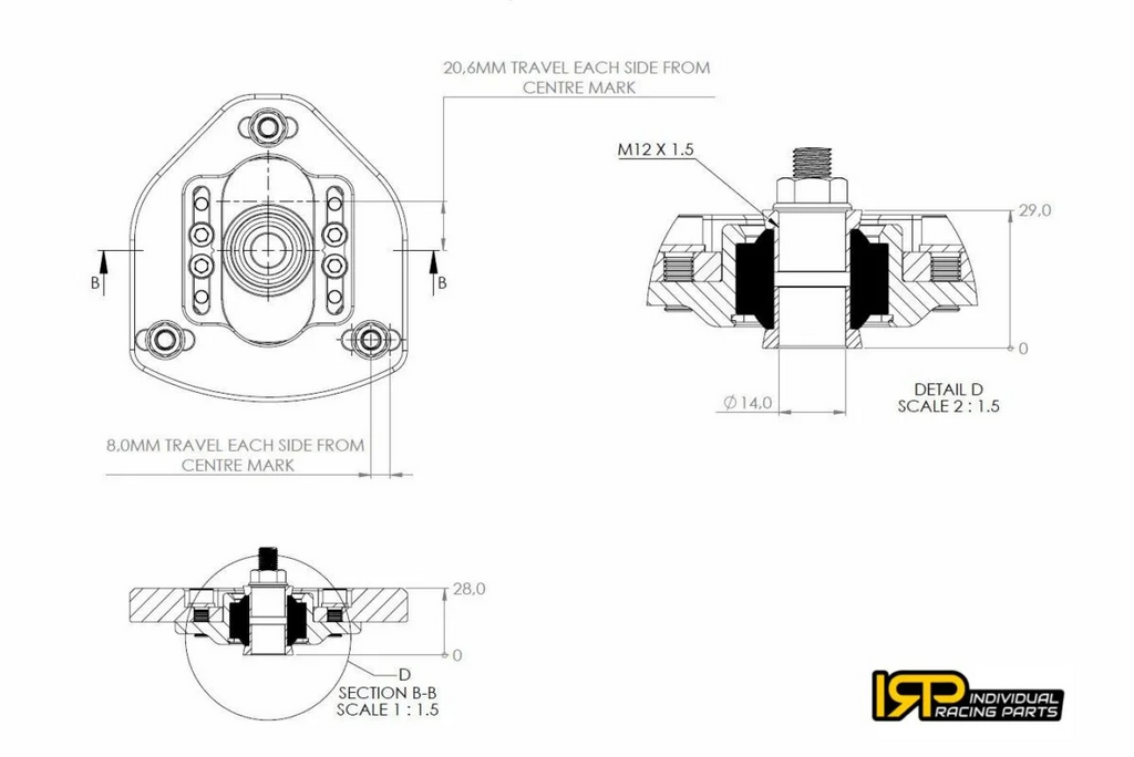Placas de camber/caster regulables IRP para coilovers con M12x1.25 para BMW E30 E34