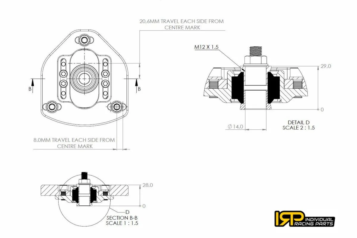 Placas de camber/caster regulables IRP para coilovers con M12x1.25 para BMW E30 E34