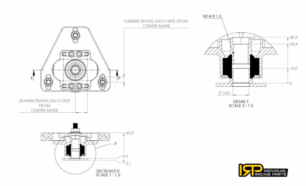 Placas de camber y caster regulables IRP para muelles originales con M14x1,5 para BMW E36