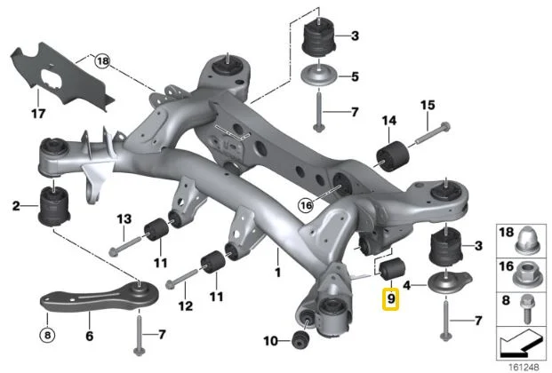 Silentblocks de aluminio IRP para subchasis trasero BMW E8x E9x F87 M2 F80 M3 F82 M4 G87 M2 G80 M30 G82 83 M4