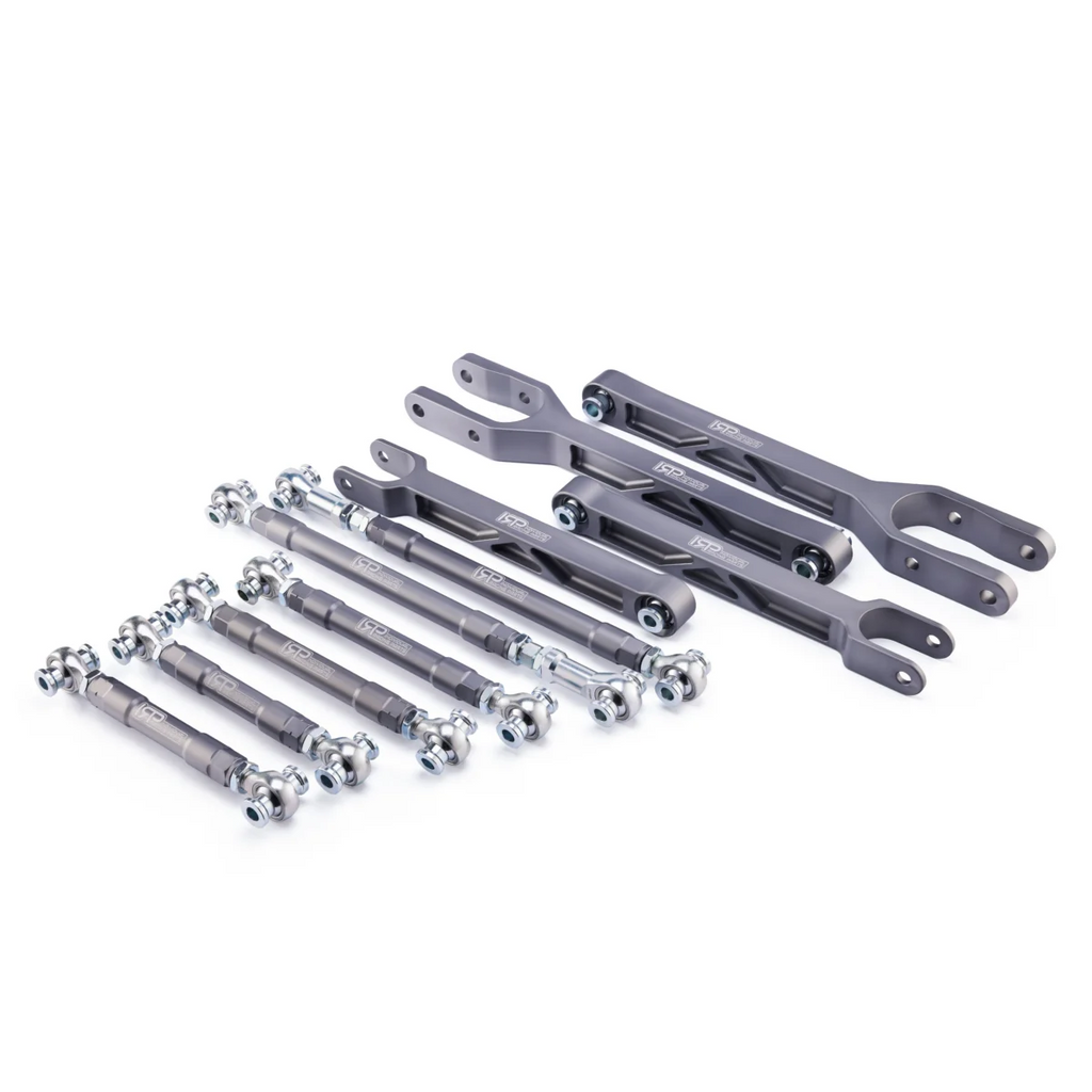 Brazos de convergencia traseros regulables de aluminio IRP con rodamientos Motorsport para BMW E8x E9x no M gris