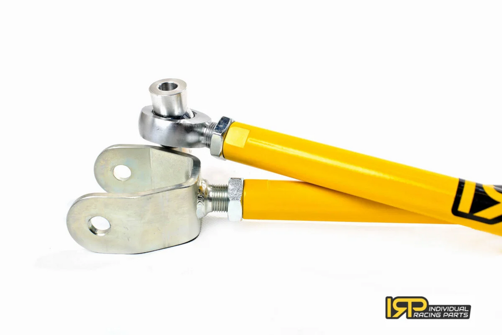 Brazos de camber traseros superiores IRP de acero con rótulas Fluro Motorsport para BMW E36