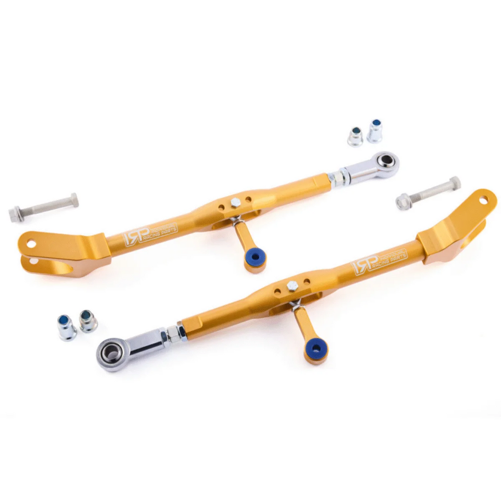 Brazos de caída superiores traseros IRP de aluminio con soportes de barra estabilizadora regulables y rodamiento Motorsport para BMW E46