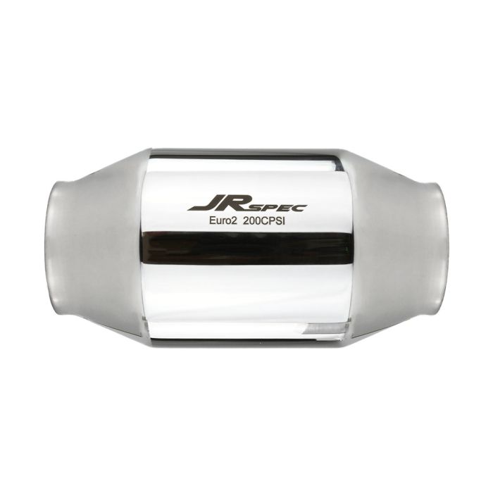 JRspec Euro 2 universal catalytic converter for 0.6 to 2.4 L engines, 63.5 mm (102 mm) inlet/outlet.