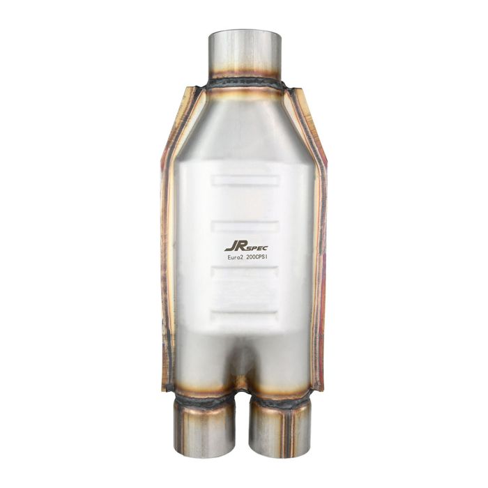 JRSpec Universal Euro 2 Catalytic Converter for 1.6 to 4.0 L Engines, 63mm Inlet / 51mm Outlet for 70mm to 63mm Pipes.