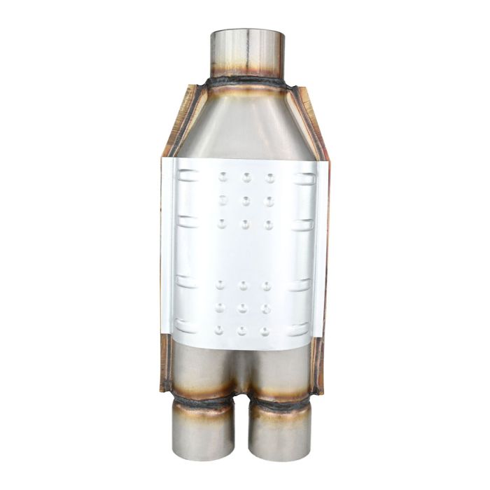 JRSpec Universal Euro 2 Catalytic Converter for 1.6 to 4.0 L Engines, 63mm Inlet / 51mm Outlet for 70mm to 63mm Pipes.