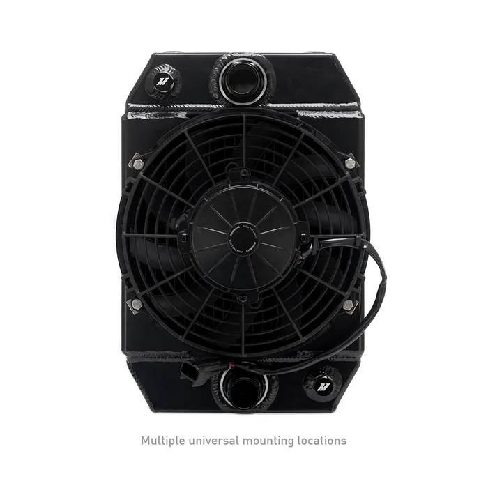 Radiador de aluminio de alto rendimiento para carreras de aceleración Mishimoto MMRAD-UNI-DRG Universal de 9 pulgadas, color negro.