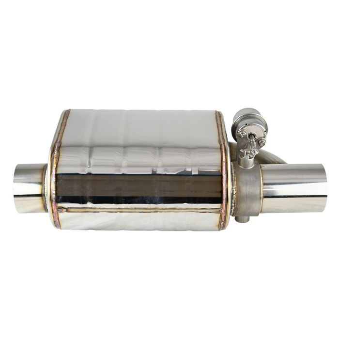 JRspec active exhaust muffler with 63mm (2.5") vacuum throttle remote control on the right