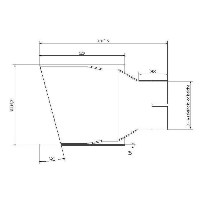 115mm Long Round Universal Exhaust Tip with 120mm Diameter and 65mm Mounting.