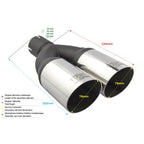 Universal 76mm round exhaust pipe tip, 230mm length, 50mm mounting diameter.