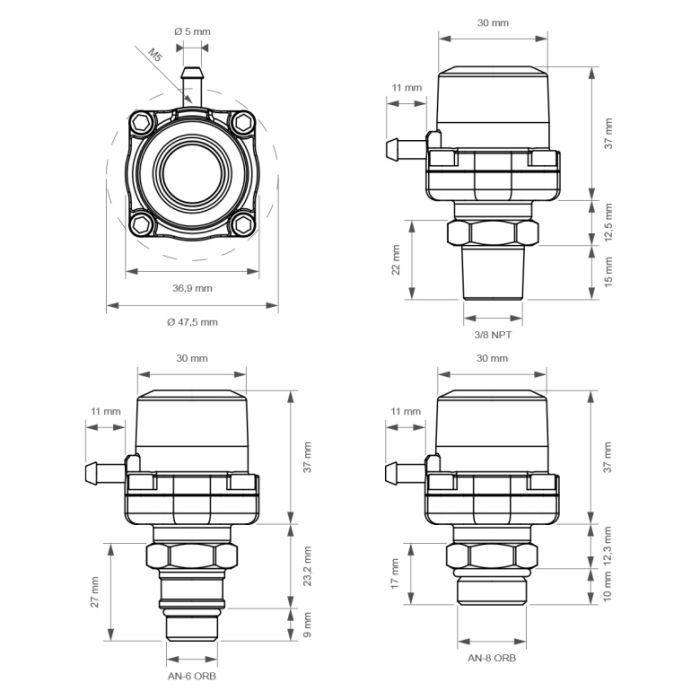 Nuke Performance FPD110x AN 8 ORB Fuel Pulsation Damper