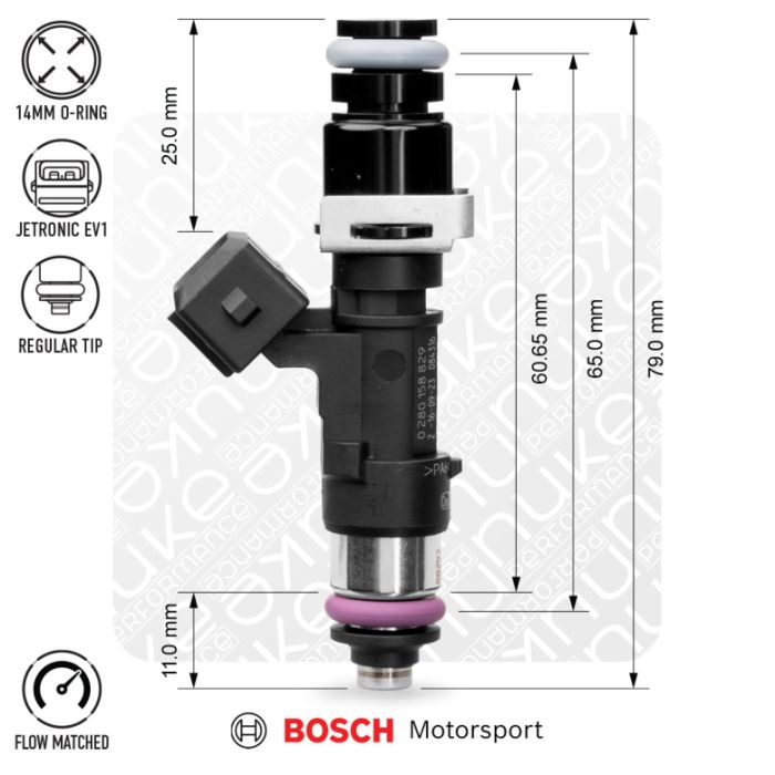 Bosch Nuke Performance 2200cc NGI2 65mm EV14L Injector, 4 units, flow calibrated.