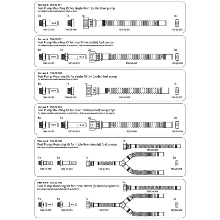 Nuke Performance 10mm (3/8") In-Tank Triple Fuel Pump Mounting Kit, suitable for 8.2-10mm tanks.