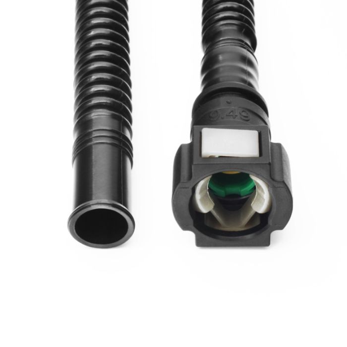 Nuke Performance pre-assembled fuel tank hose with 350mm SAE quick connector, SAE 9.49, 180" to ID10 Y-split.