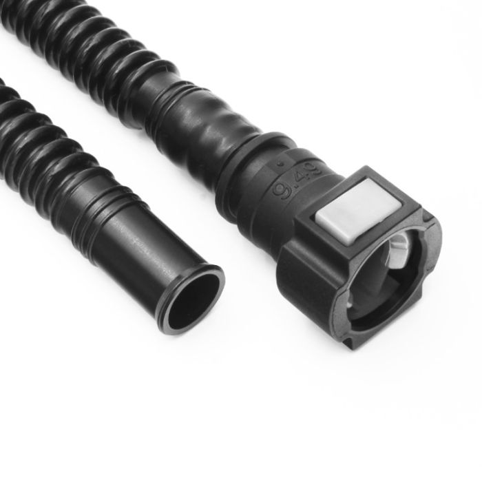 Nuke Performance pre-assembled fuel tank hose with 350mm SAE quick connector, SAE 9.49, 180" to ID10 Y-split.