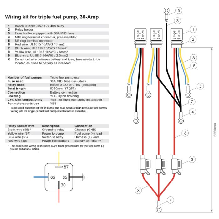 Nuke Performance 30 Amp Triple Fuel Pump Battery Connection Wiring Kit
