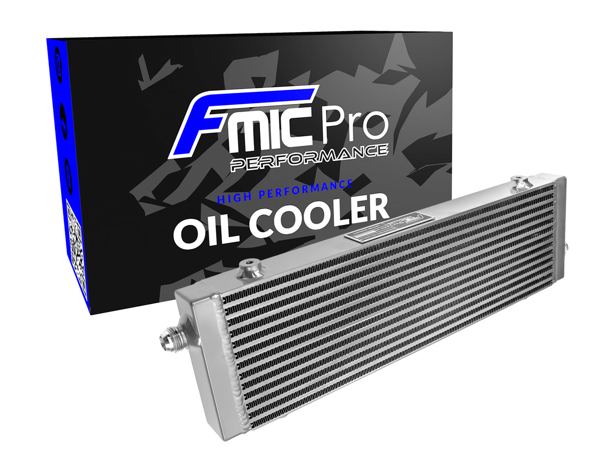 Radiador de aceite FMIC.Pro 470x140x40 asimétrico entrada de aceite plateado