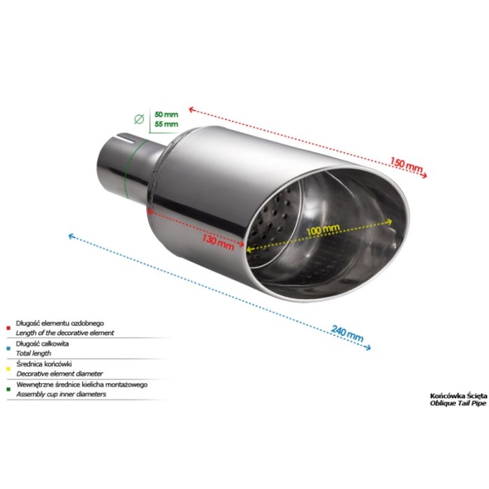 Universal Round Exhaust Muffler Tip 100mm Length 150mm Diameter 55mm Mounting.