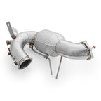Downpipe for Audi A4 S4 / Avant Quattro / Avant 3.0 TDI without catalytic converter, with muffler and heat shield.