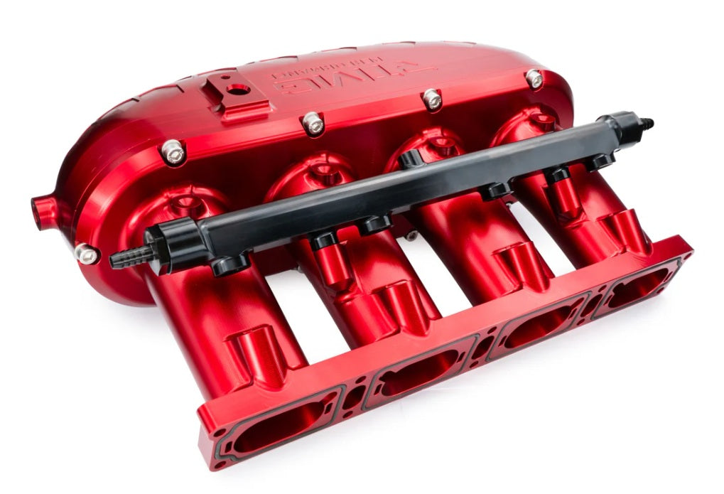 Colector de admisión de aluminio mecanizado V2 sin kit de eliminación de flap con rail de combustible RTMG Performance para 1.8 2.0 TSI TFSI EA888 Gen 3 rojo