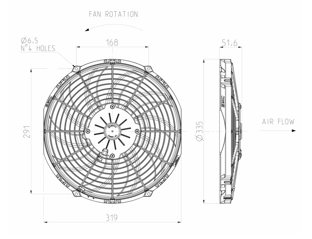 Ventilador de radiador axial aspirante SPAL 12V VA10-AP10/C-61A 305 mm