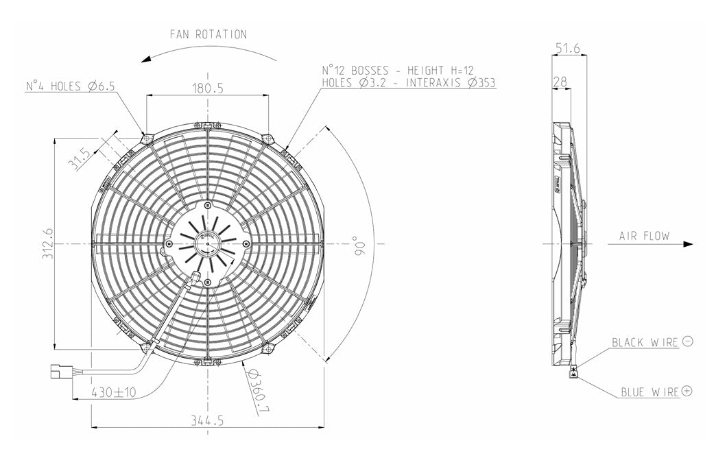 Ventilador de radiador axial aspirante SPAL 12V VA13-AP9/C-35A 330 mm