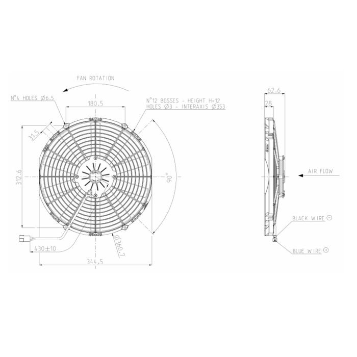 SPAL 12V VA13-AP51/C-35S 330 MM Radiator Axial Cooling Fan