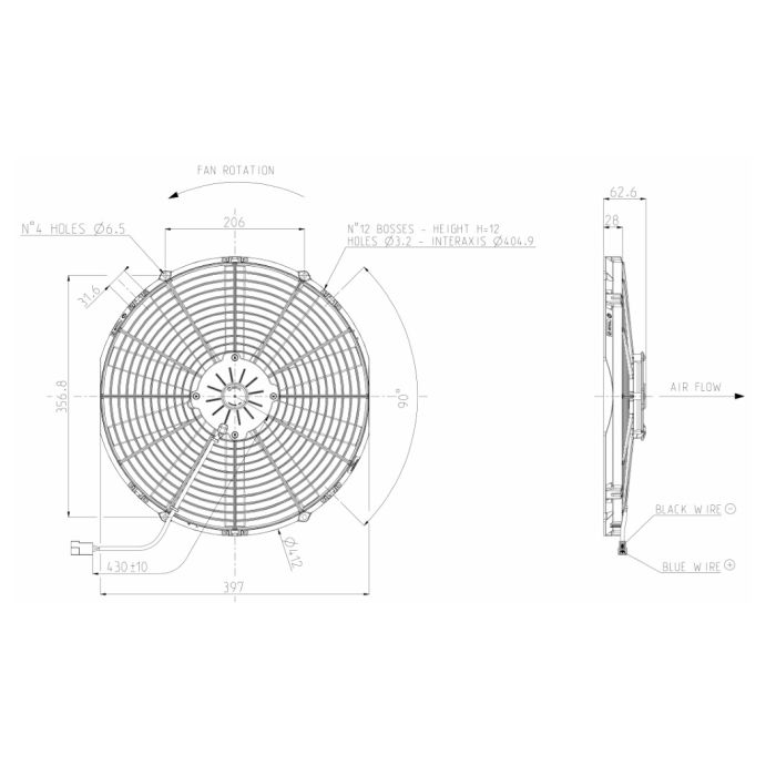 SPAL 12V VA18-AP51/C-41A 385 MM Radiator Axial Cooling Fan