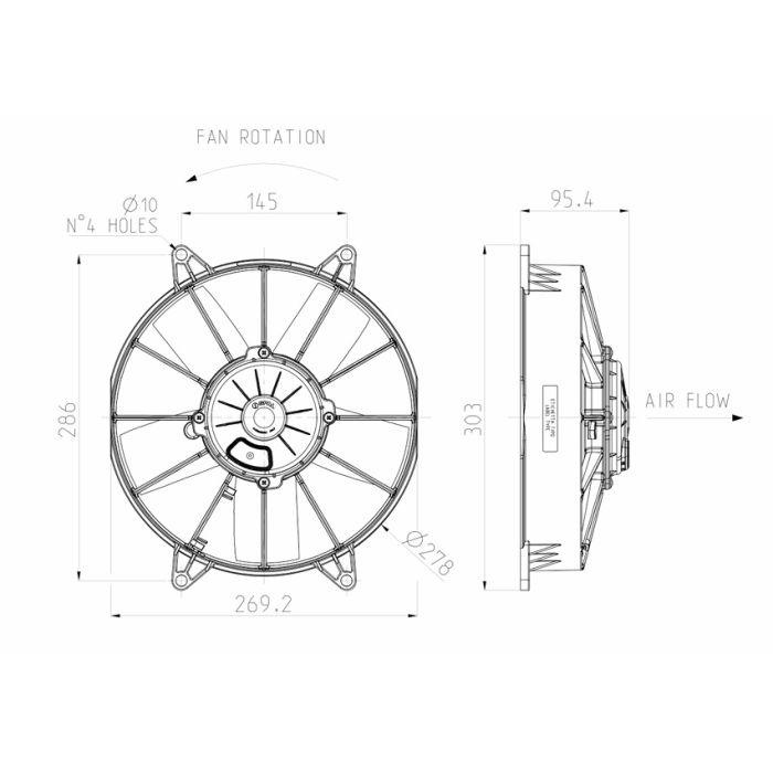 SPAL 12V VA15-AP70/LL-39A 255 MM Radiator Axial Cooling Fan