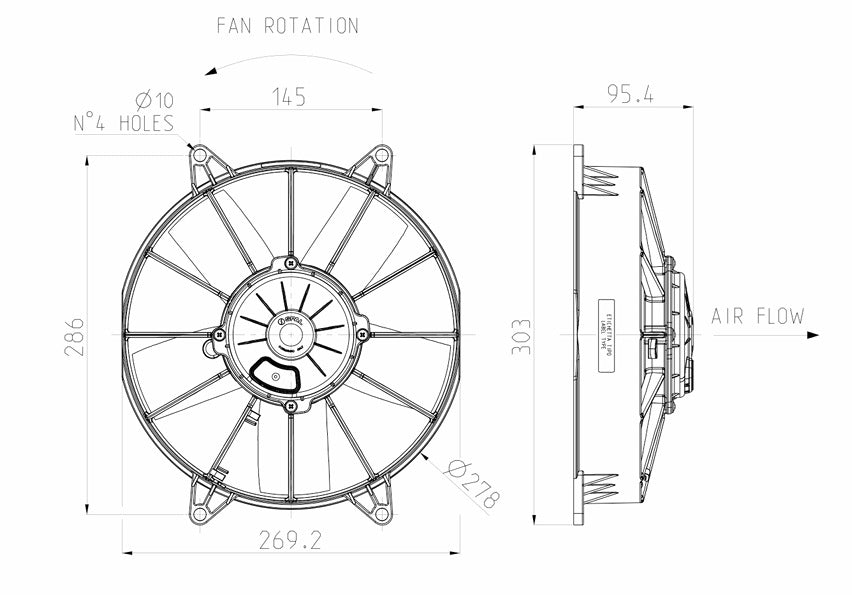 Ventilador de radiador axial aspirante SPAL 12V VA15-AP70/LL-39A 255 mm