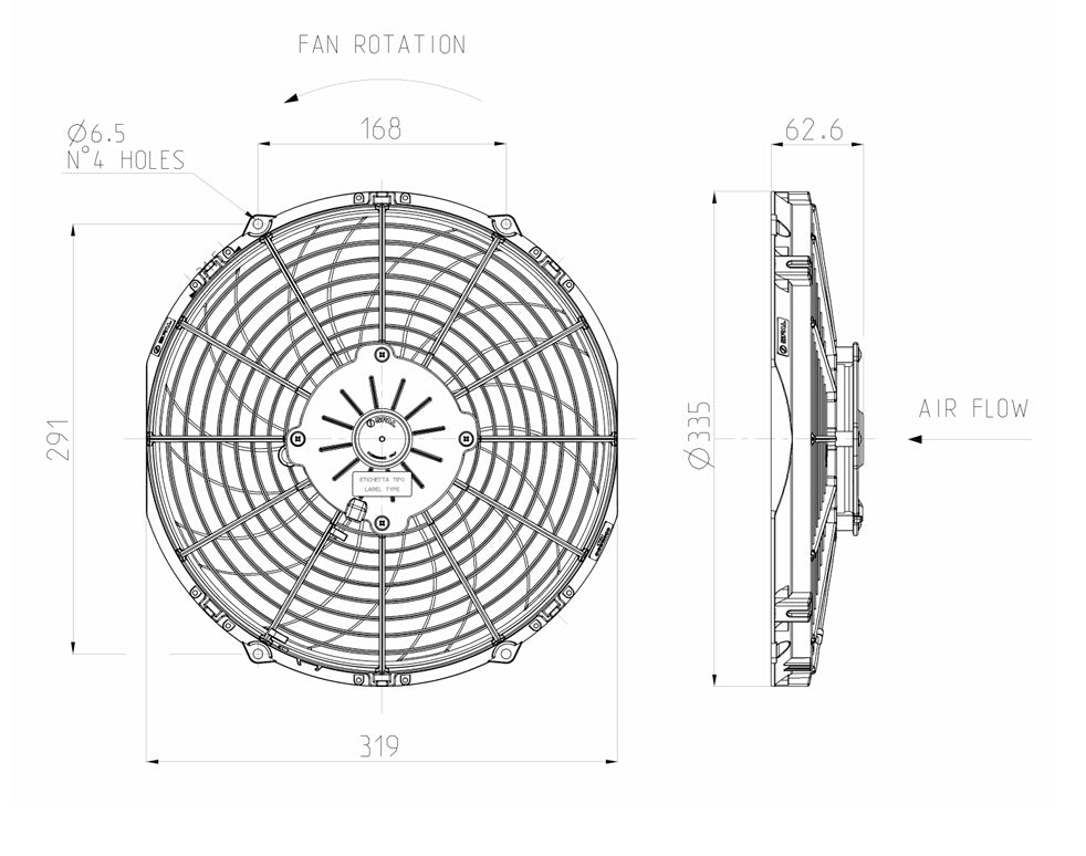 Ventilador de radiador axial impelente SPAL 12V VA10-AP50/C-61S 305 mm