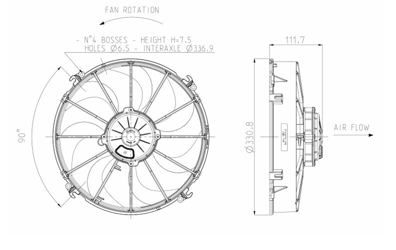 Ventilador de radiador axial aspirante SPAL 12V VA01-AP90/LL-66A