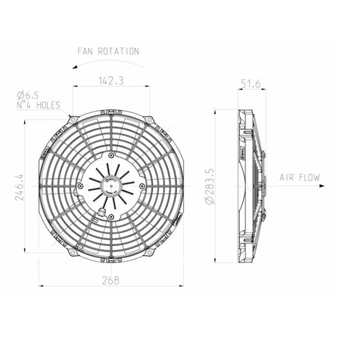 SPAL 12V VA11-AP8/C-29A 255 MM Radiator Axial Cooling Fan