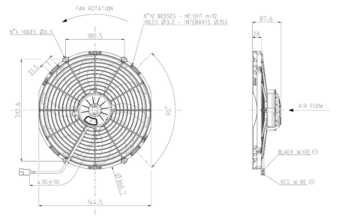 Ventilador de radiador axial impelente SPAL 12V VA13-AP70/LL-63S