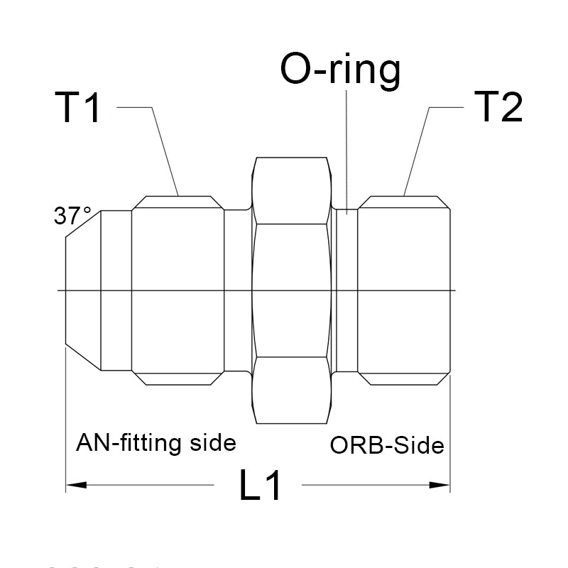Adaptador macho AN8 - macho AN10 con junta tórica (ORB)