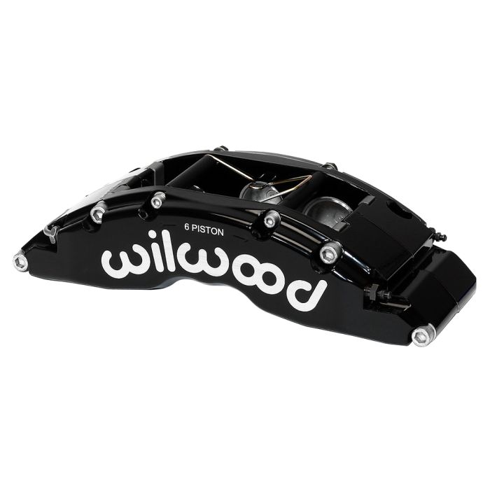 Pinza de freno trasera derecha Wilwood 120-14317 TC6 de montaje radial, 6 pistones, color negro.