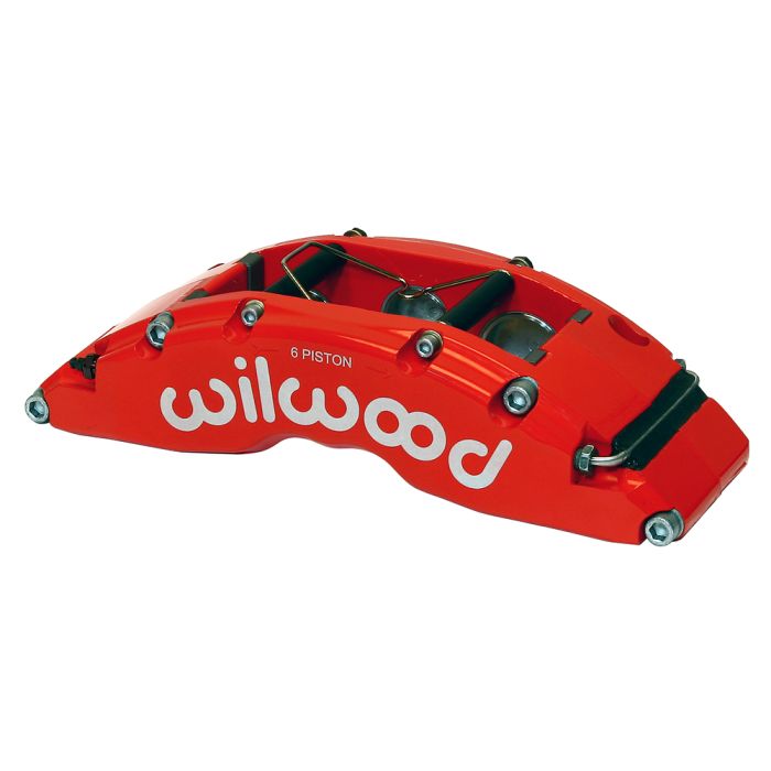 Pinza de freno trasera derecha Wilwood 120-14319 TC6 de montaje radial, 6 pistones, color rojo.