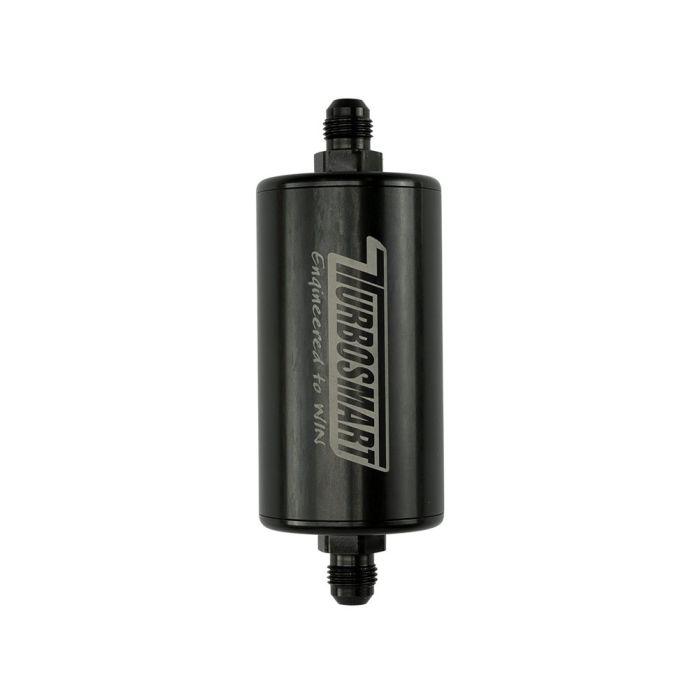 Filtro de combustible en línea Turbosmart 6AN de 10 µm, color negro.