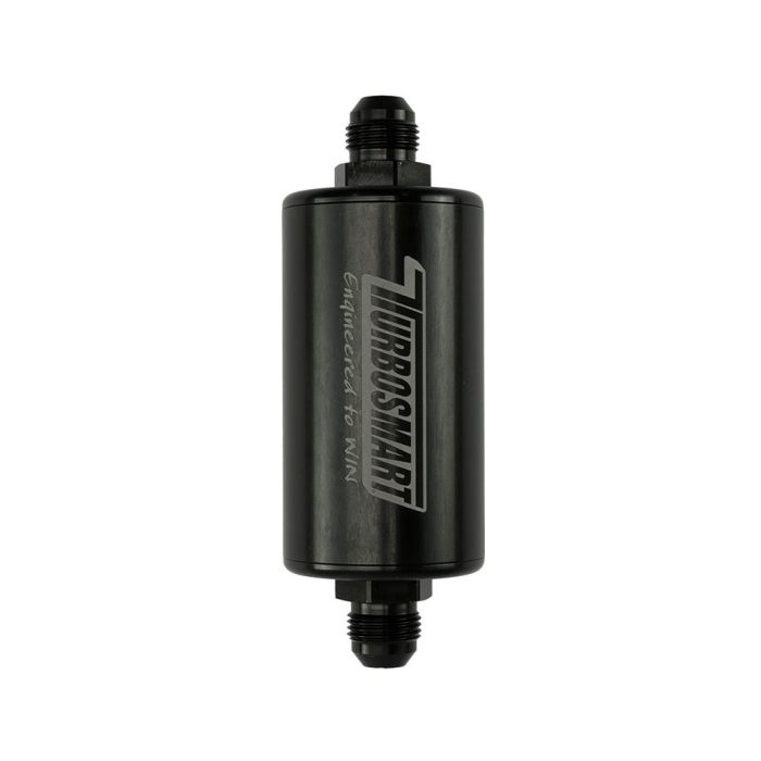 Filtro de combustible en línea Turbosmart 8AN de 10 µm, color negro.