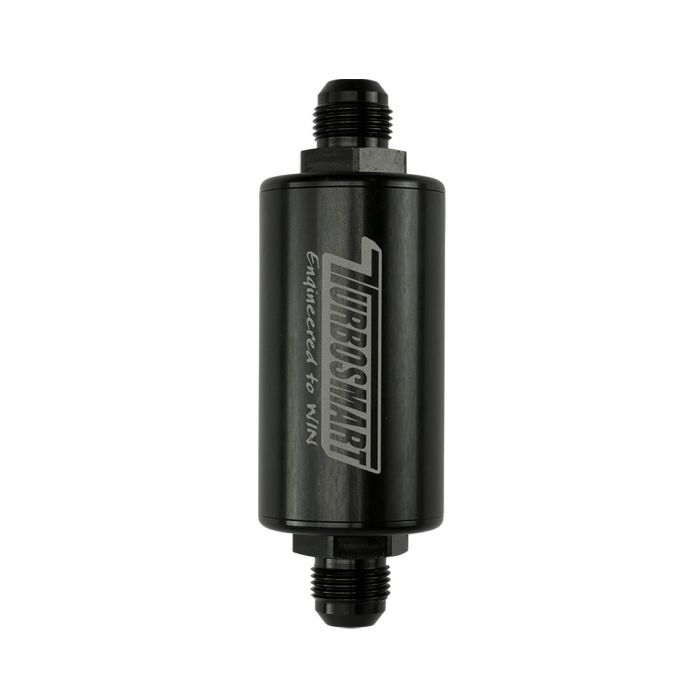 Filtro de combustible en línea Turbosmart 10AN de 10 µm, color negro.