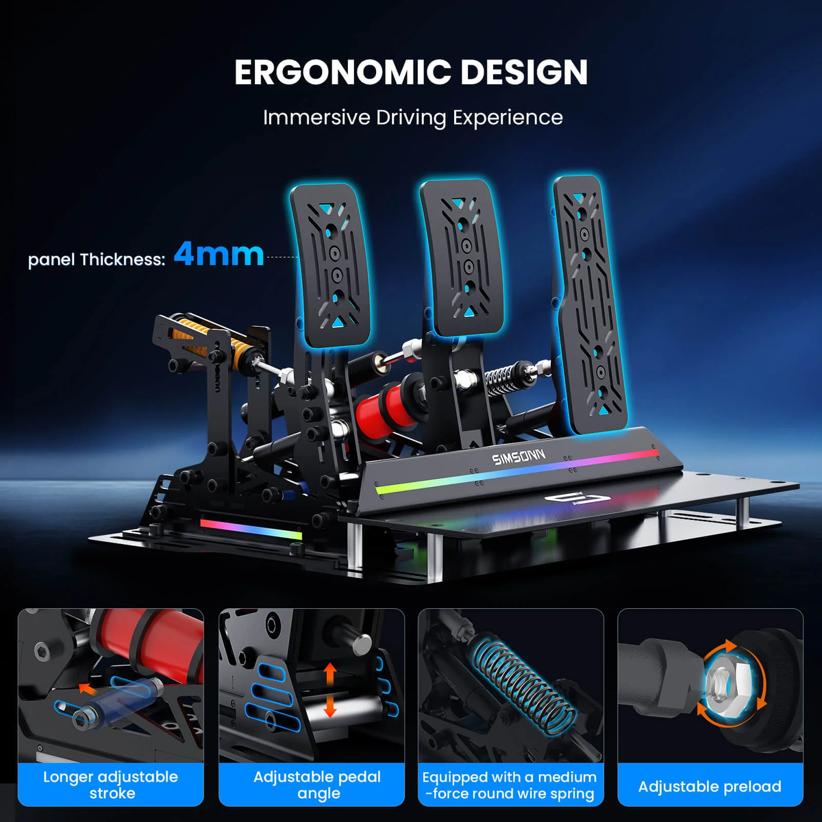 Pedalbox Pro X Ultra Sim Pedal RGB SIMSONN Simulador Simracing