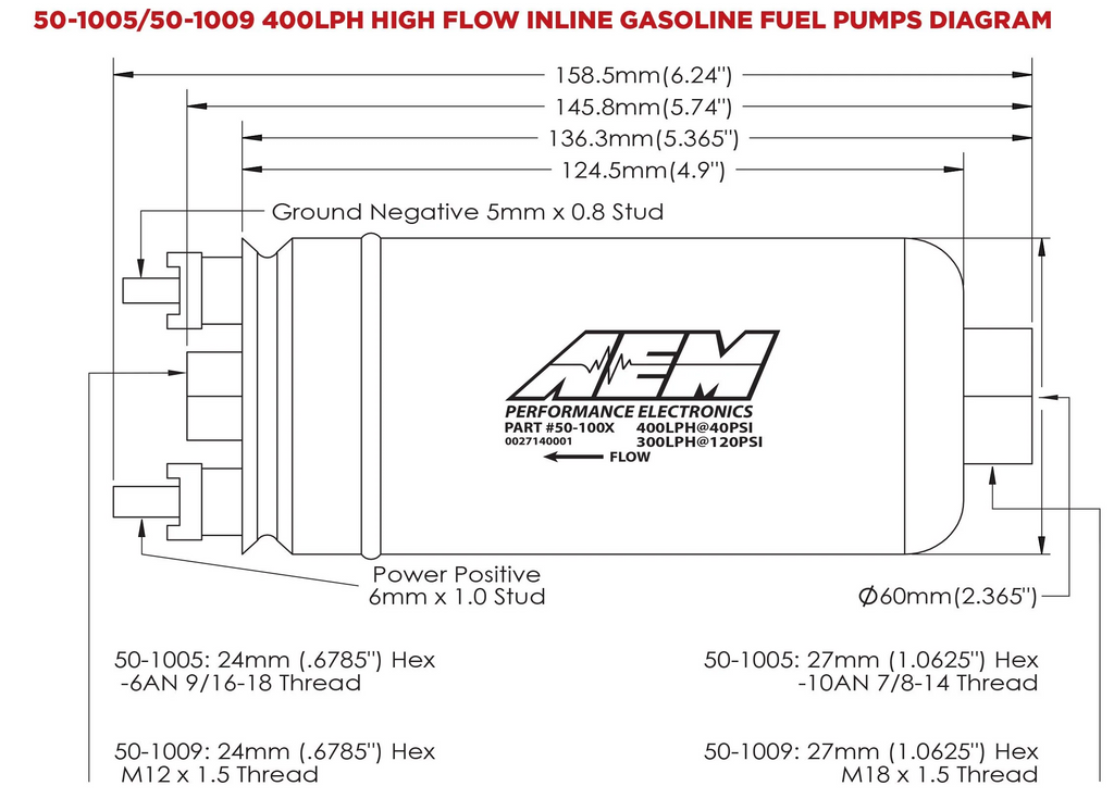 Bomba de combustible inline AEM 400 l/h AEM 50-1009