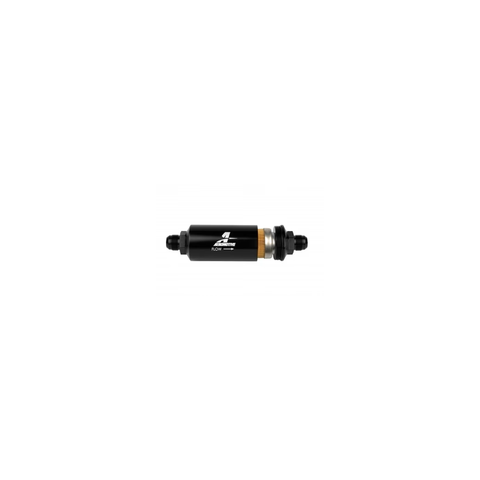 Aeromotive 12387 Black 10-Micron Fuel Filter with Male AN-10 Ports and Cellulose Element.