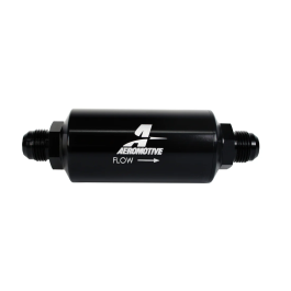 Filtro de combustible negro Aeromotive 12387 de 10 micras con puertos AN-10 macho y elemento de celulosa.