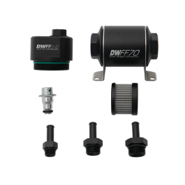 Regulador de filtro de combustible DWFFR-X de 70 mm, mecanizado en aluminio, 10 micras, con conexiones de 3/8 pulg., DeatschWerks