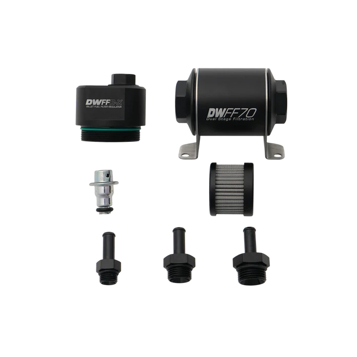 70mm DWFFR-X Fuel Filter Regulator, Machined Aluminum, 10 Micron, 3/8in Connections, DeatschWerks