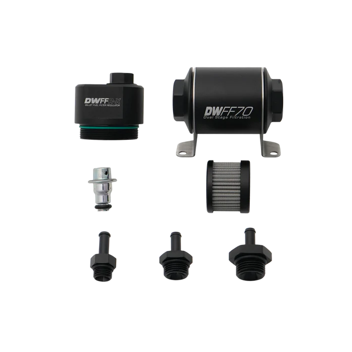 DeatschWerks DWFFR-X 70mm Aluminum Machined 10 Micron Fuel Filter Regulator with 5/16-inch Connections
